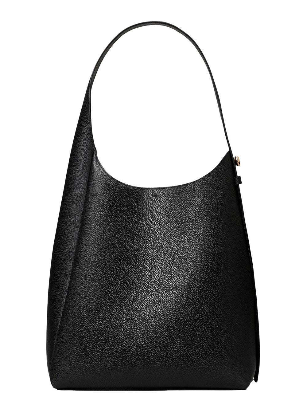 tory burch rony black shoulder bag with thin strap and logo button in leather woman