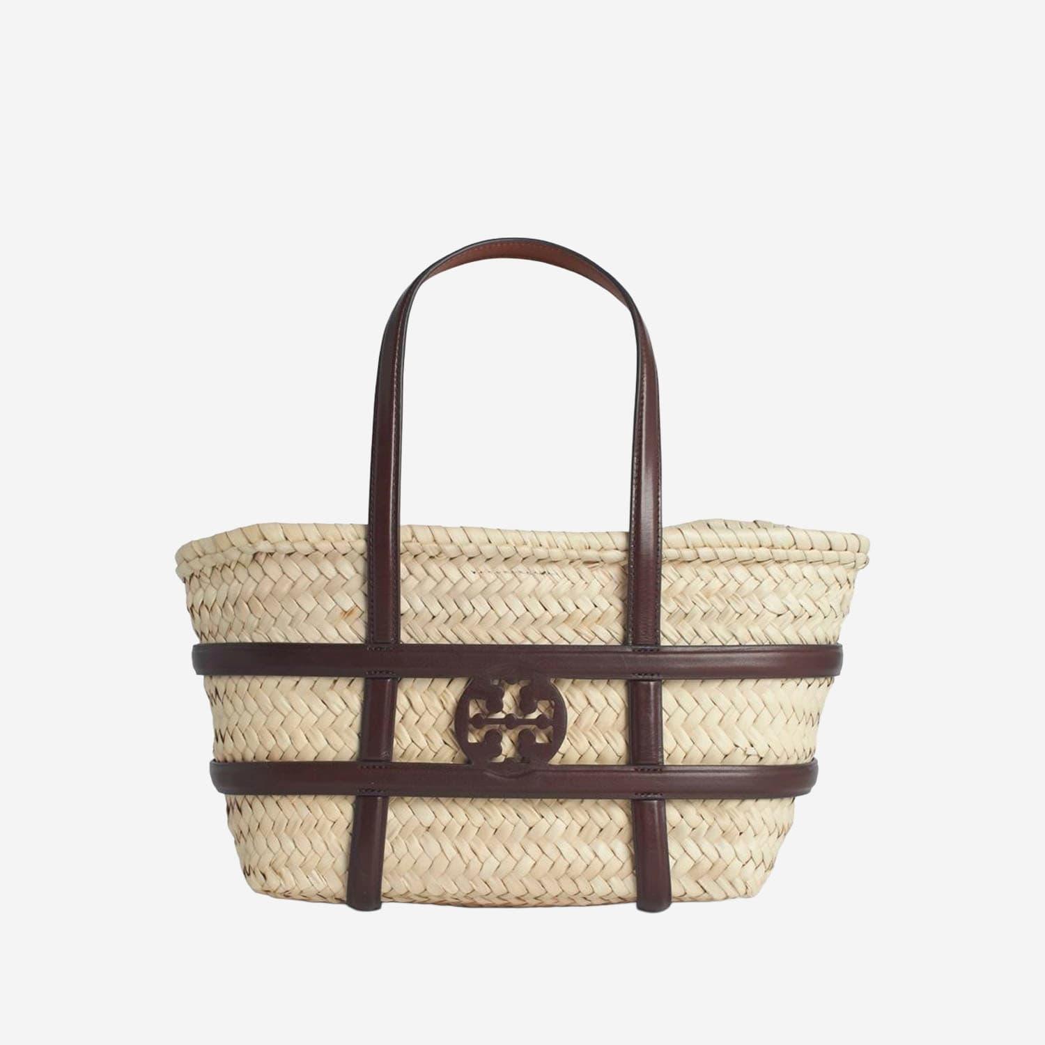 tory burch small ella shopping bag in straw classic leather color