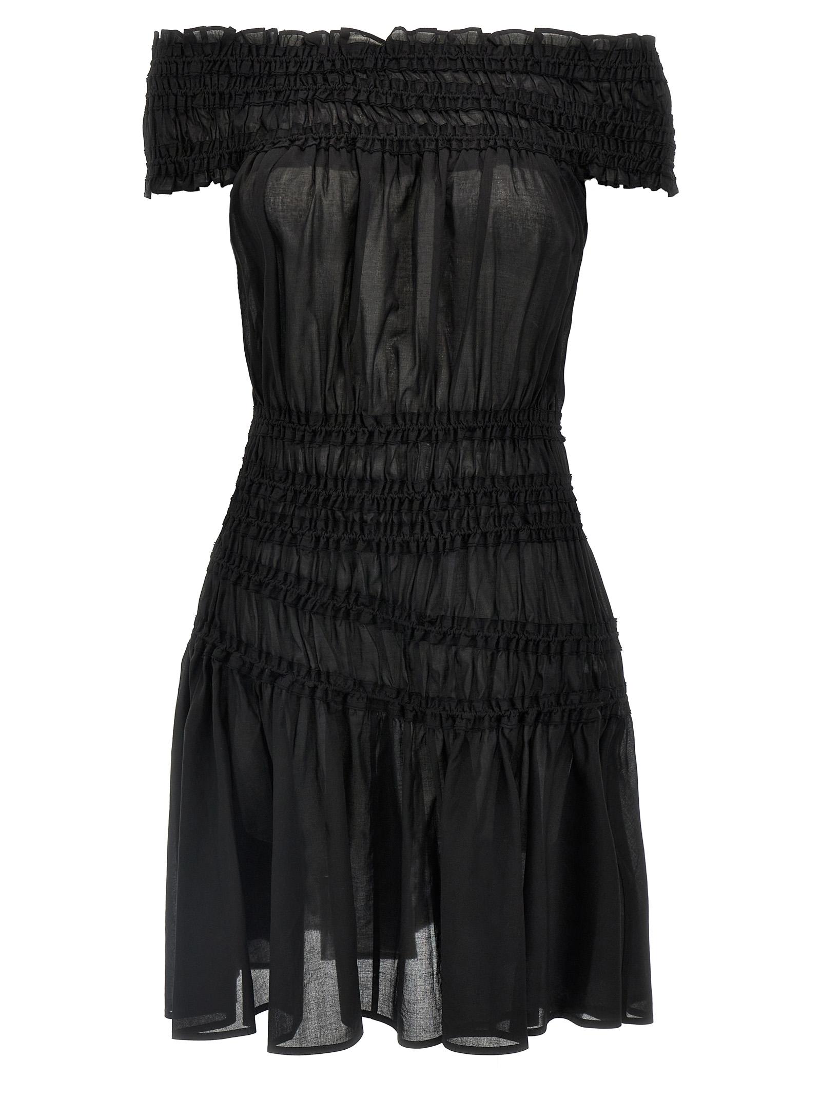 tory burch smocked cotton dress black - women