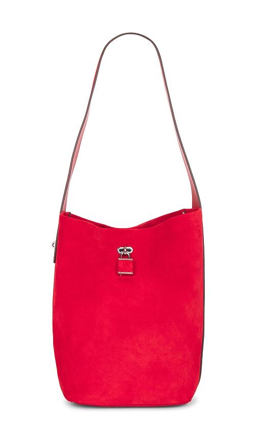 tory burch suede slim bucket bag in red.
