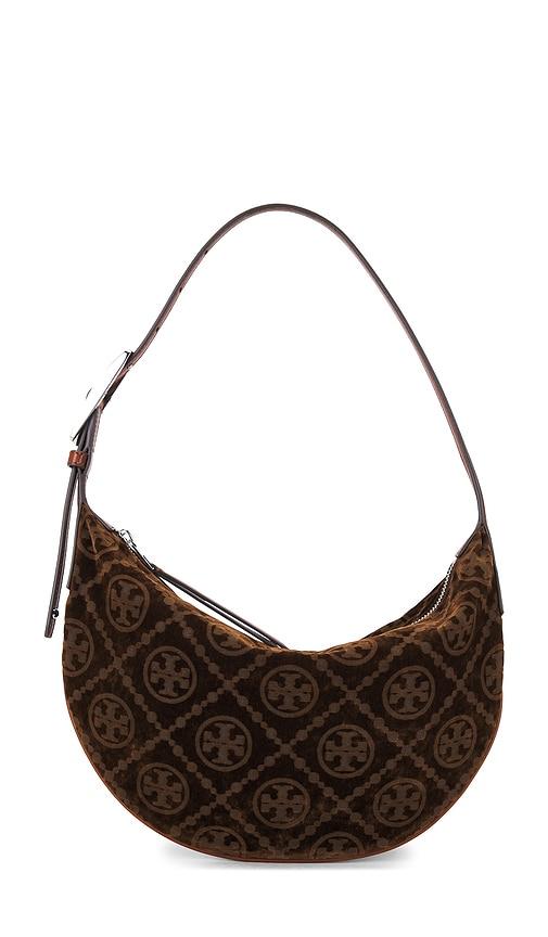 tory burch t monogram flocked small balloon bag in brown.