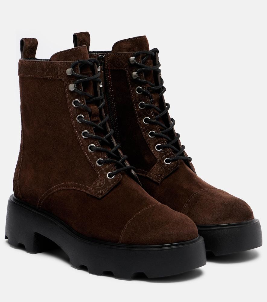 tory burch t monogram suede combat boots