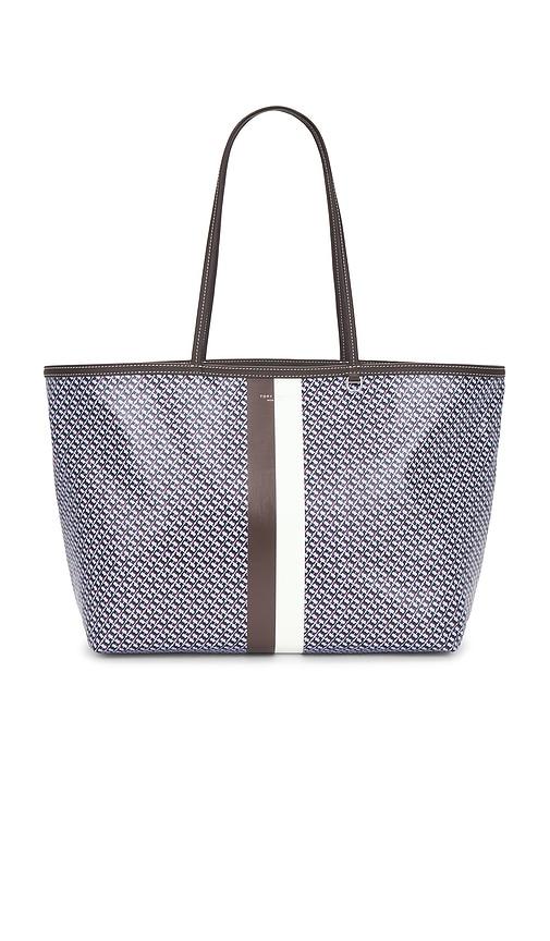 tory burch the racer tote bag in navy.