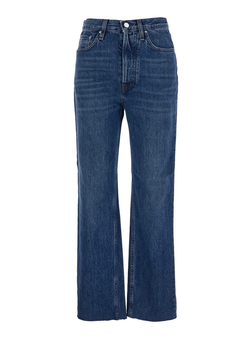 totême classic cut blue jeans with logo patch in denim woman