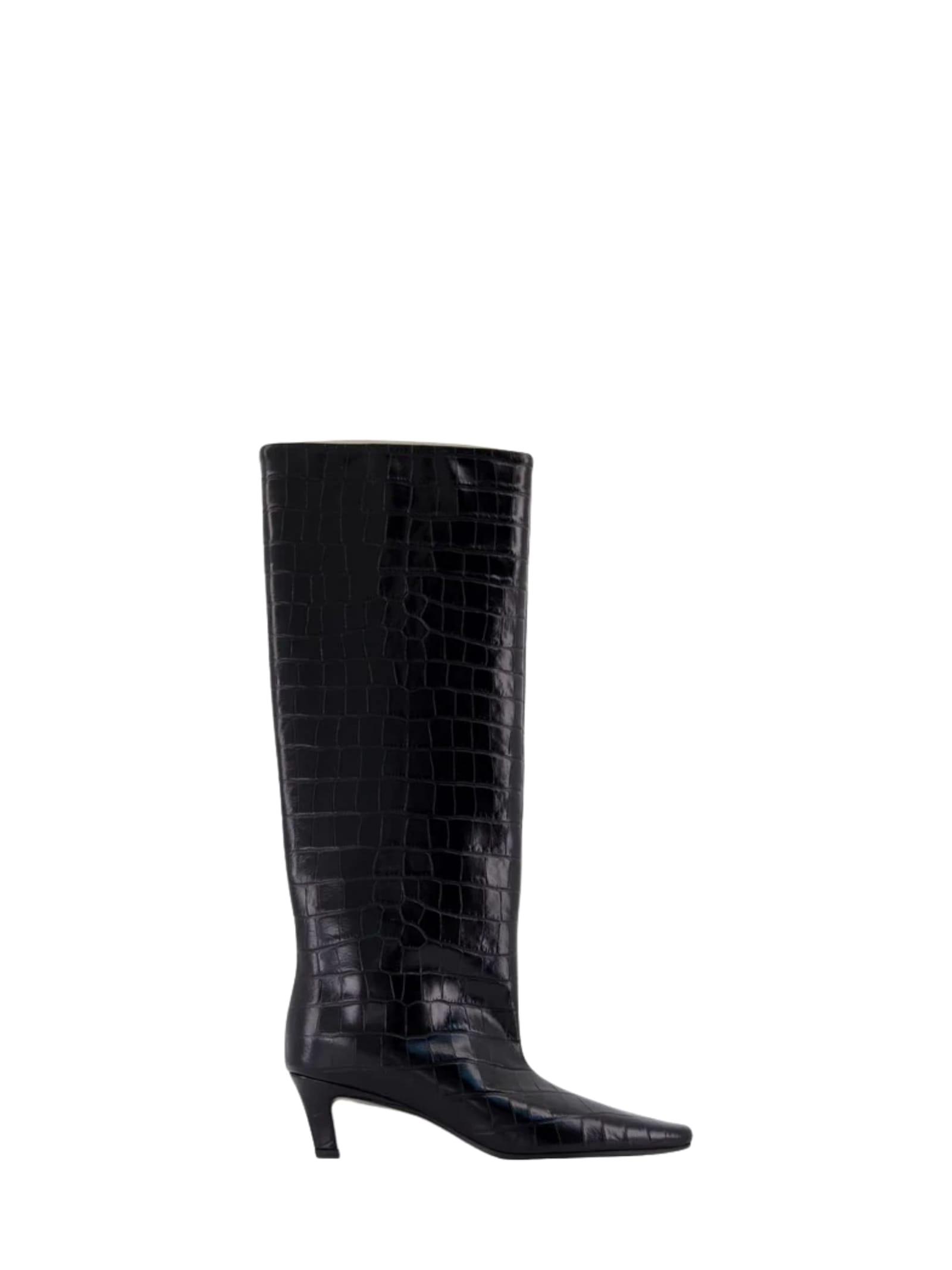 totême crocodile embossed wide leg boot