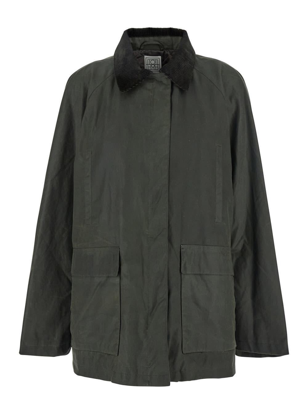totême green jacket with corduroy collar and rear english vents in cotton woman