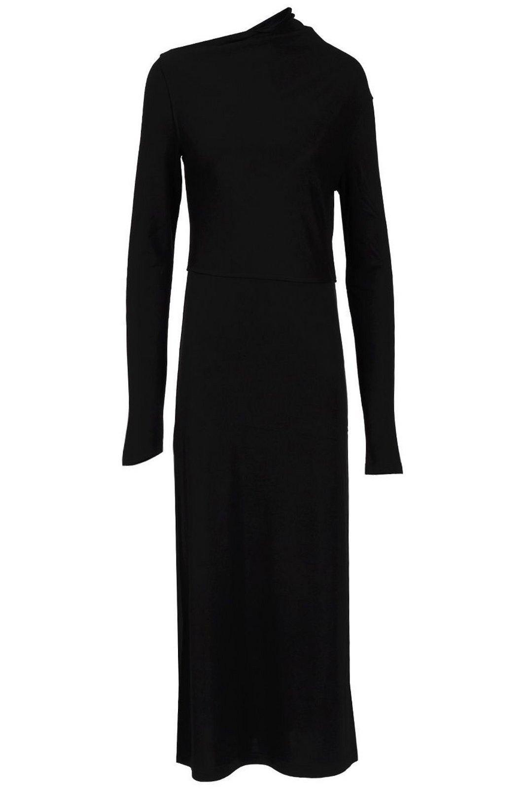 totême long sleeved asymmetric neck draped dress