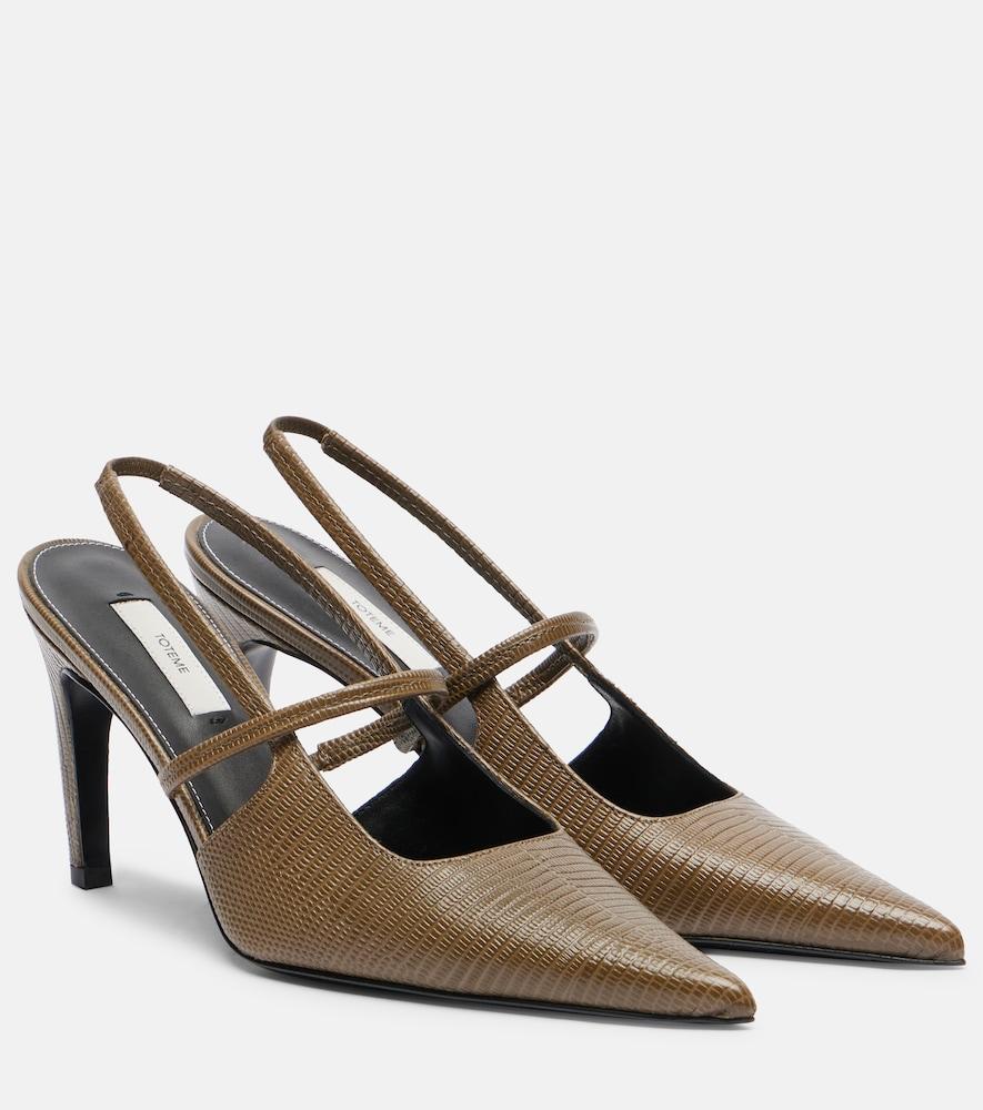 toteme 85 lizard-effect leather slingback pumps