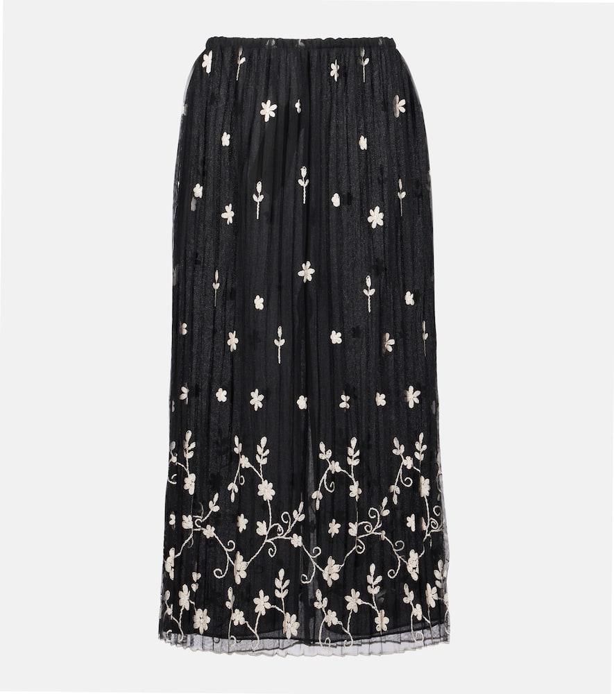 toteme embroidered plissé tulle midi skirt