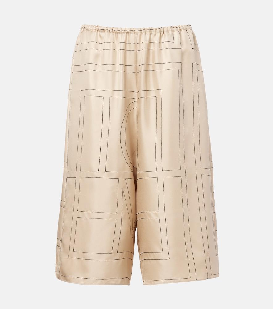 toteme embroidered silk satin bermuda shorts