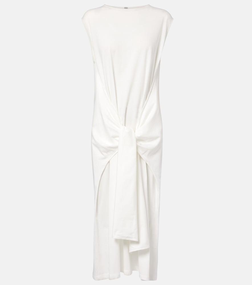 toteme gathered cotton jersey midi dress