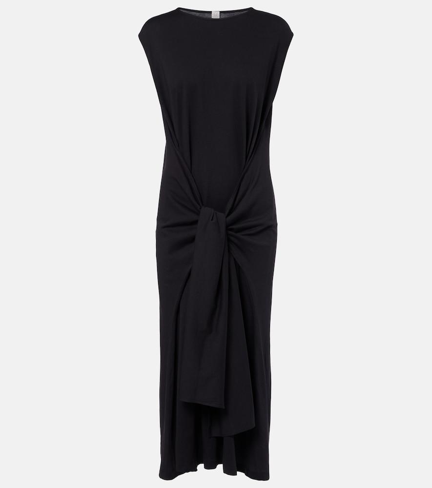 toteme gathered cotton jersey midi dress