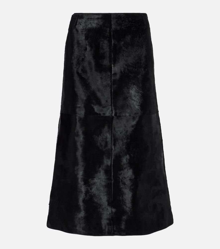 toteme paneled calf hair midi skirt