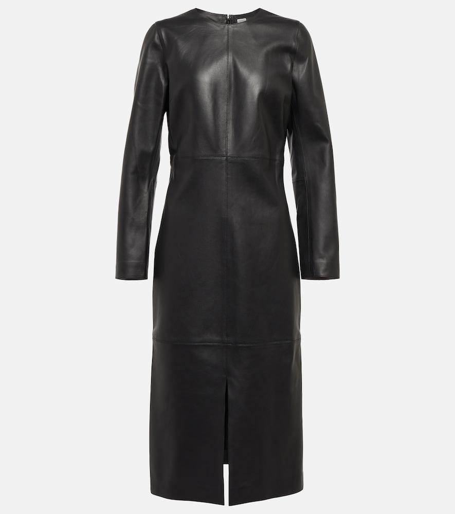 toteme paneled leather midi dress