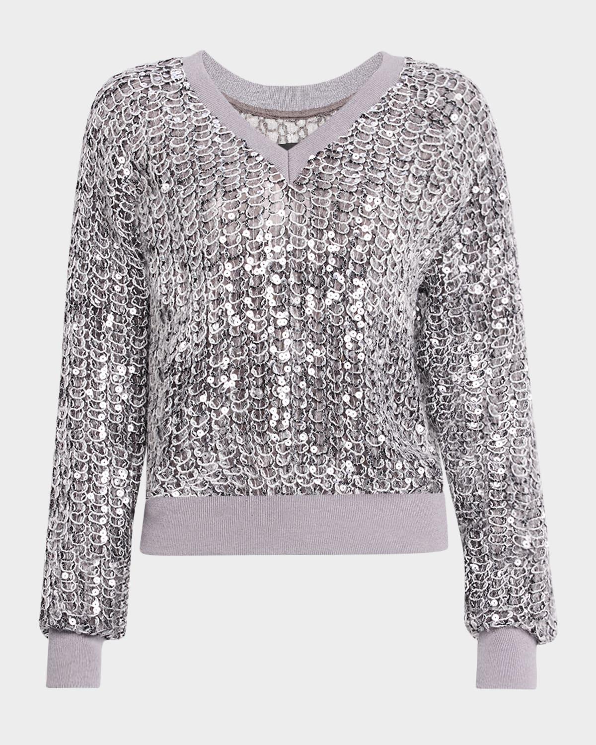 touch of gray sequined v-neck sweater