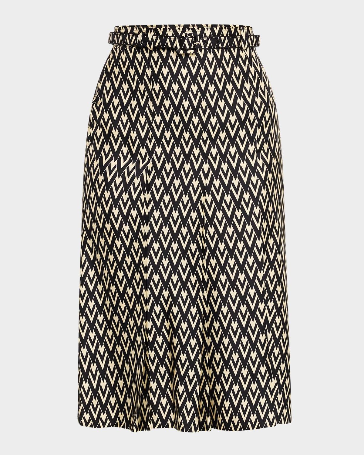 toute la v silk twill belted skirt