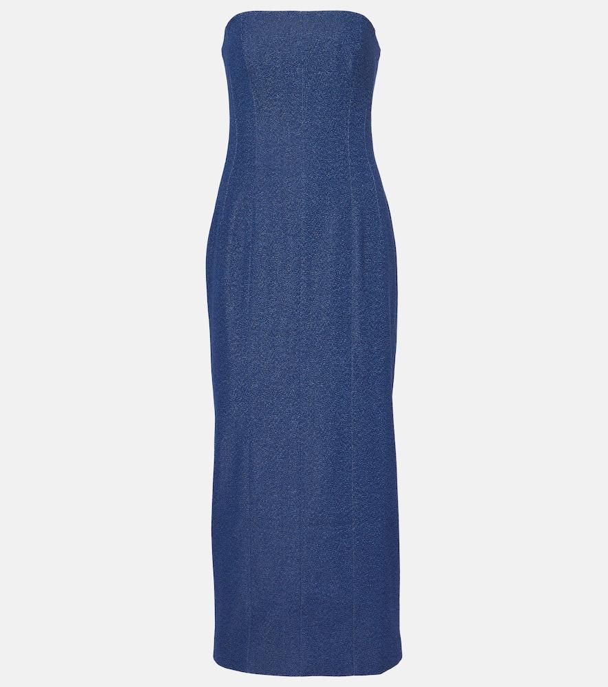 tove alba strapless denim midi dress