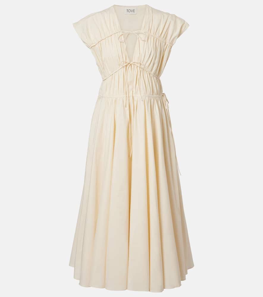 tove ceres gathered cotton midi dress