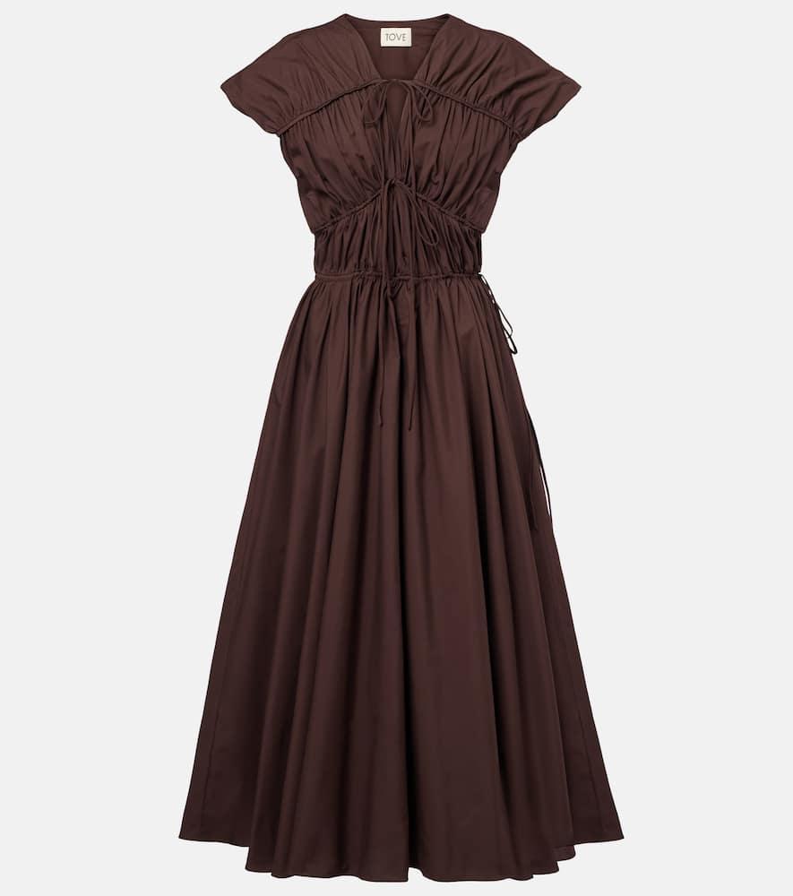tove ceres gathered cotton midi dress