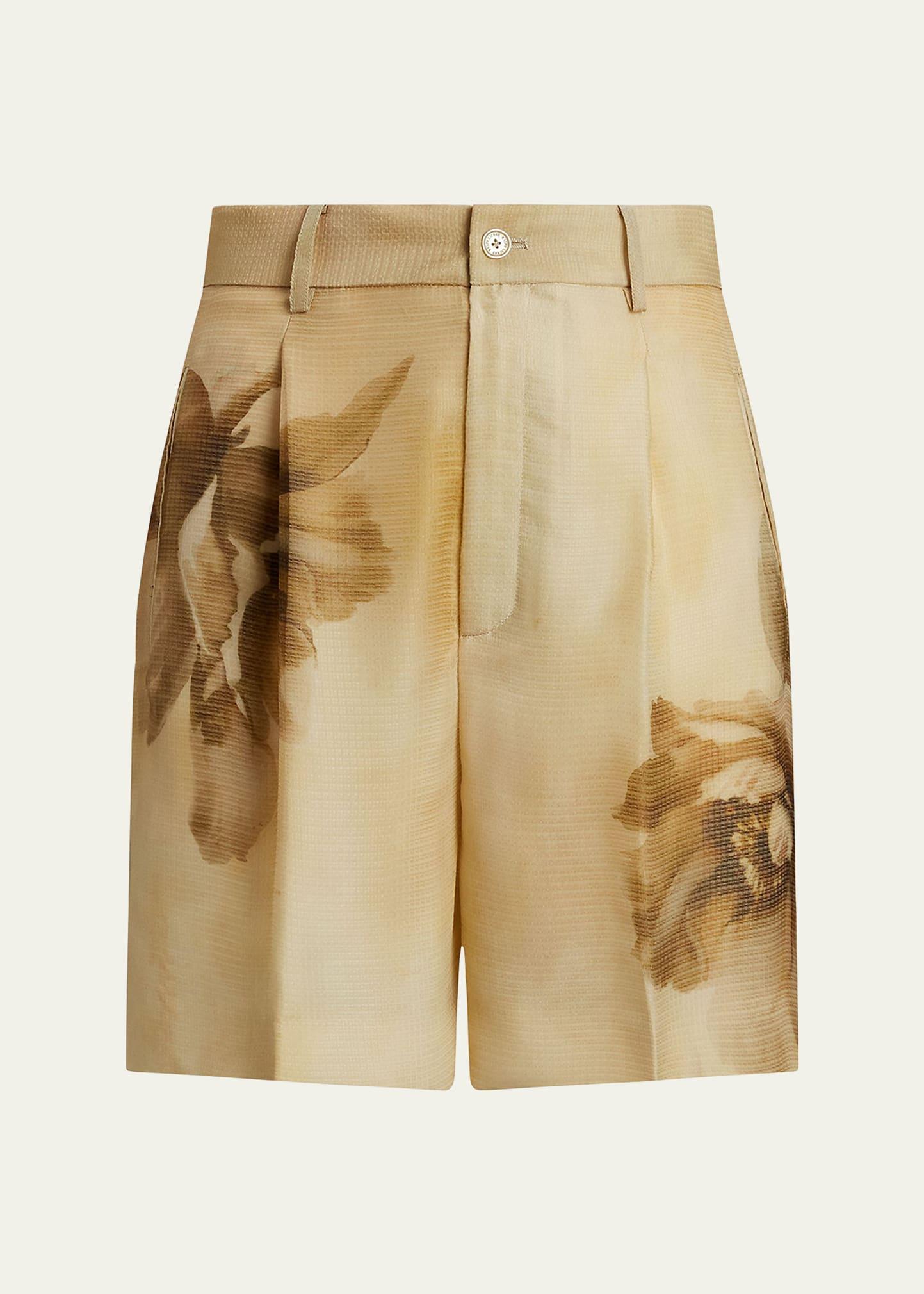 tracy pleated floral silk gauze shorts