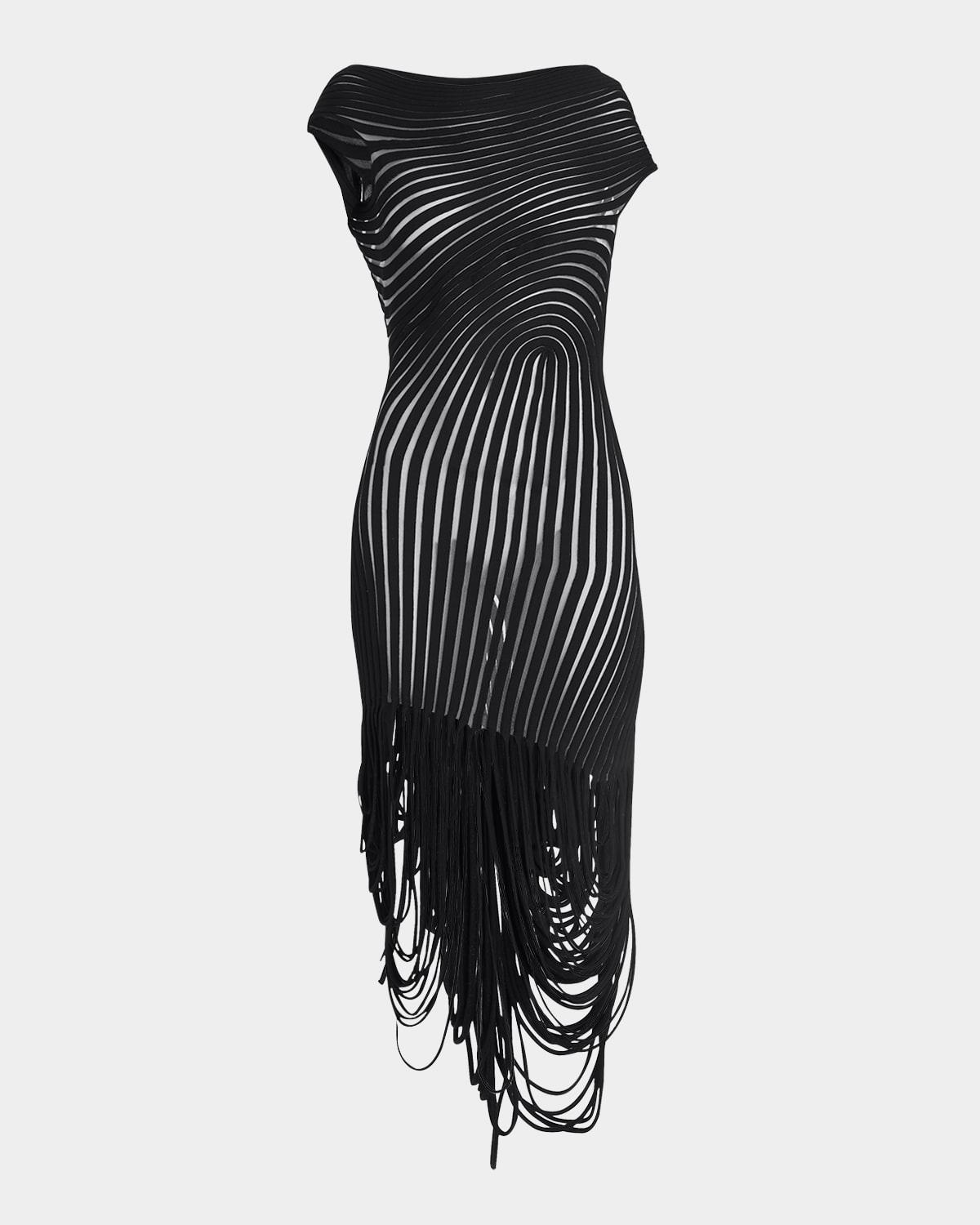 transparent contrast rib knit midi dress