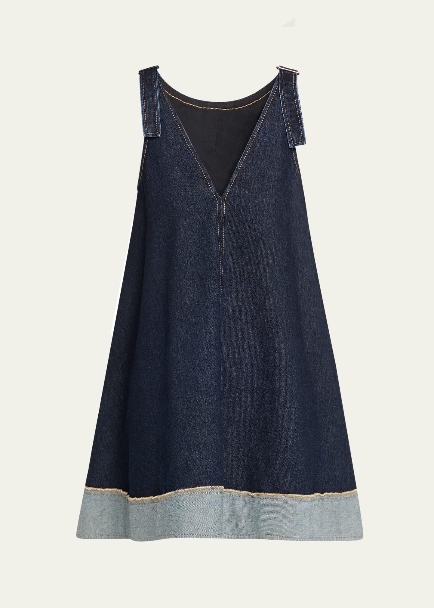 trapeze denim contrast-hem mini dress