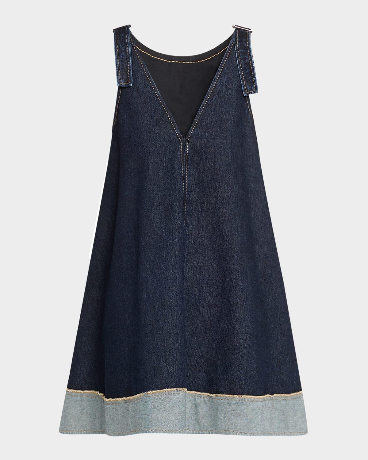 trapeze denim contrast-hem mini dress