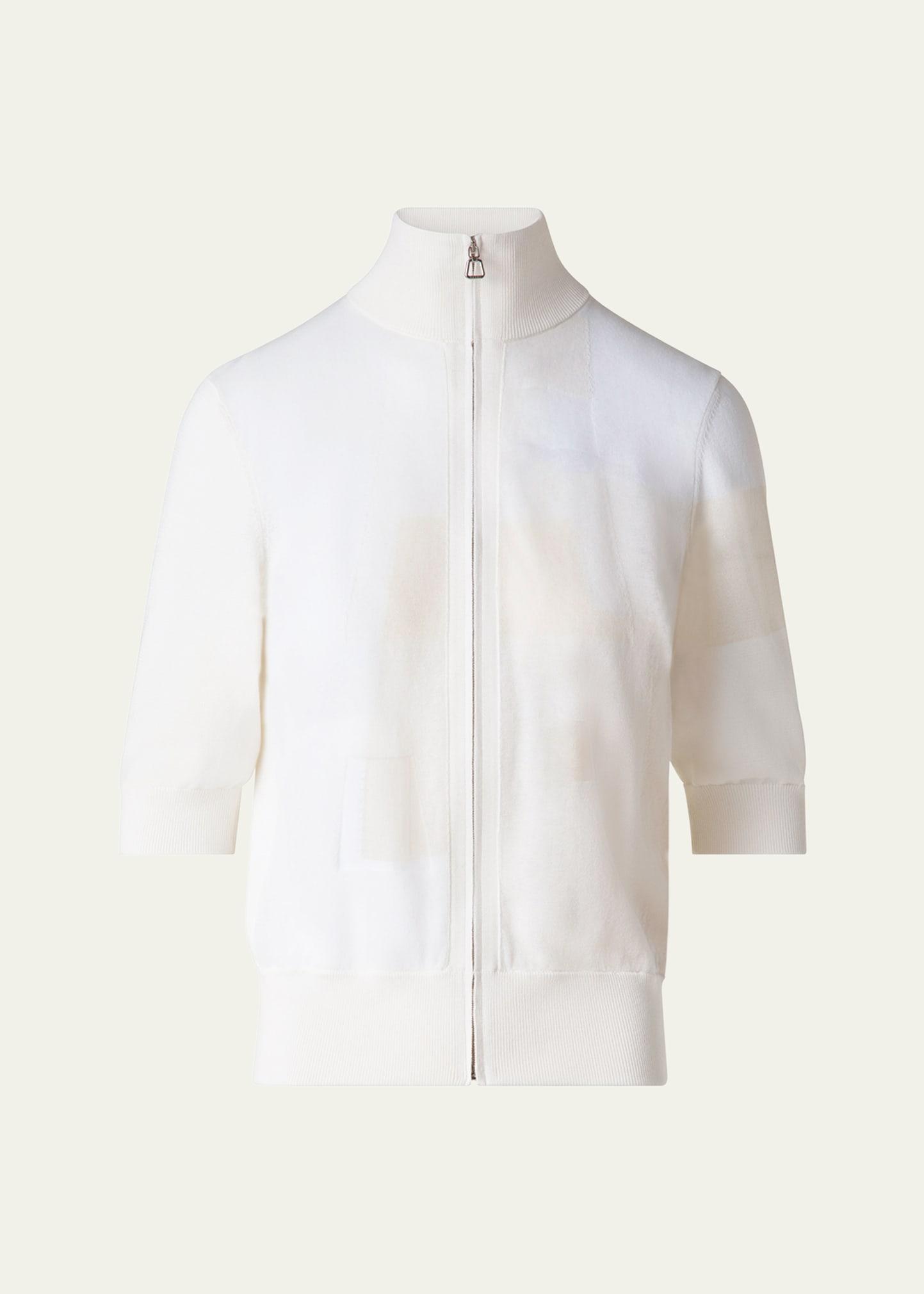 trapeze jacquard elbow-sleeve zip cardigan