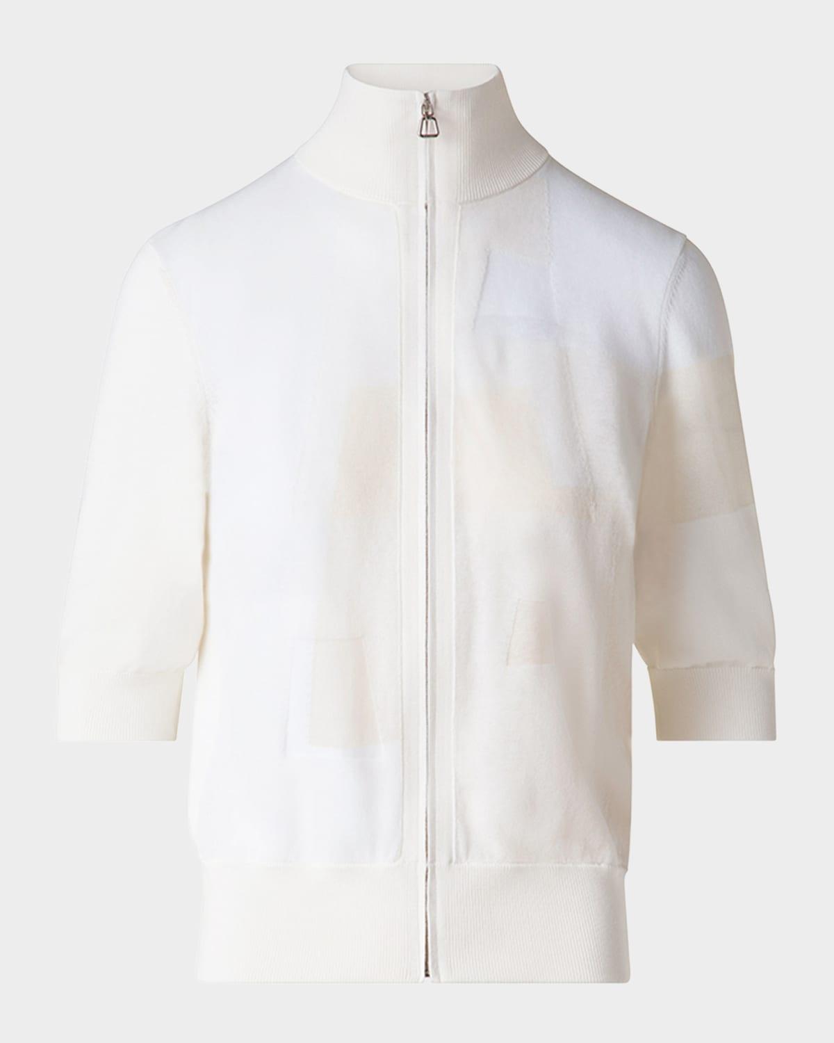 trapeze jacquard elbow-sleeve zip cardigan