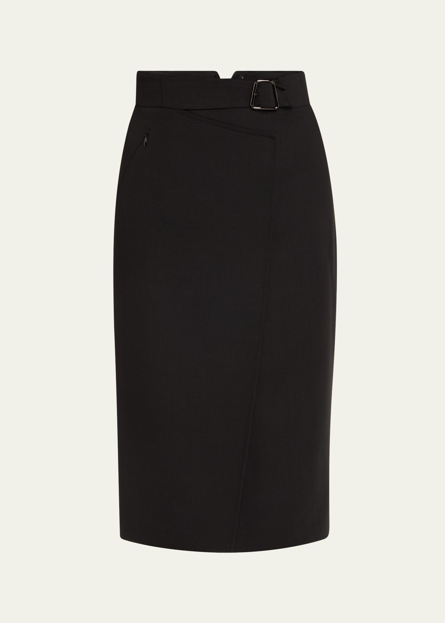 trapezoid buckle wrapped wool pencil skirt