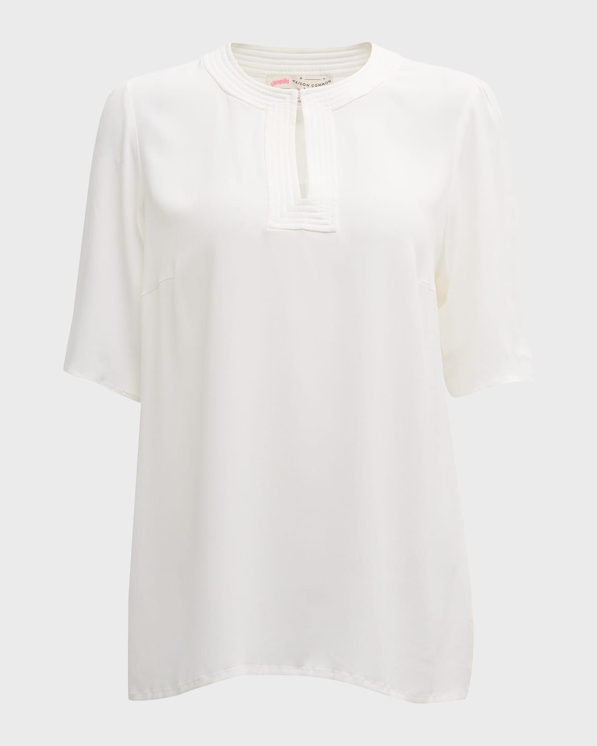 trapunto silk-blend short-sleeve blouse