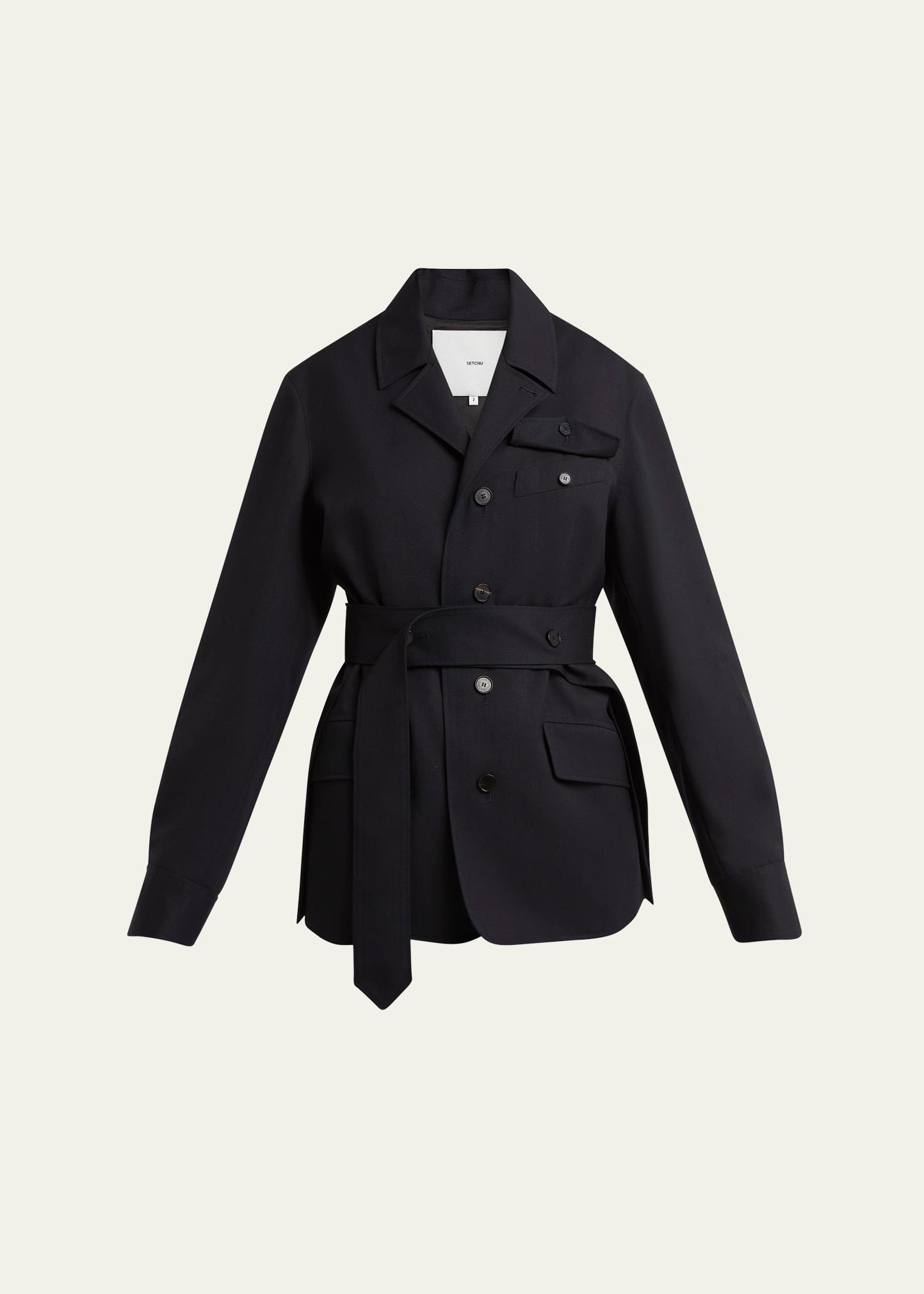 travel self-tie wool gabardine safari jacket