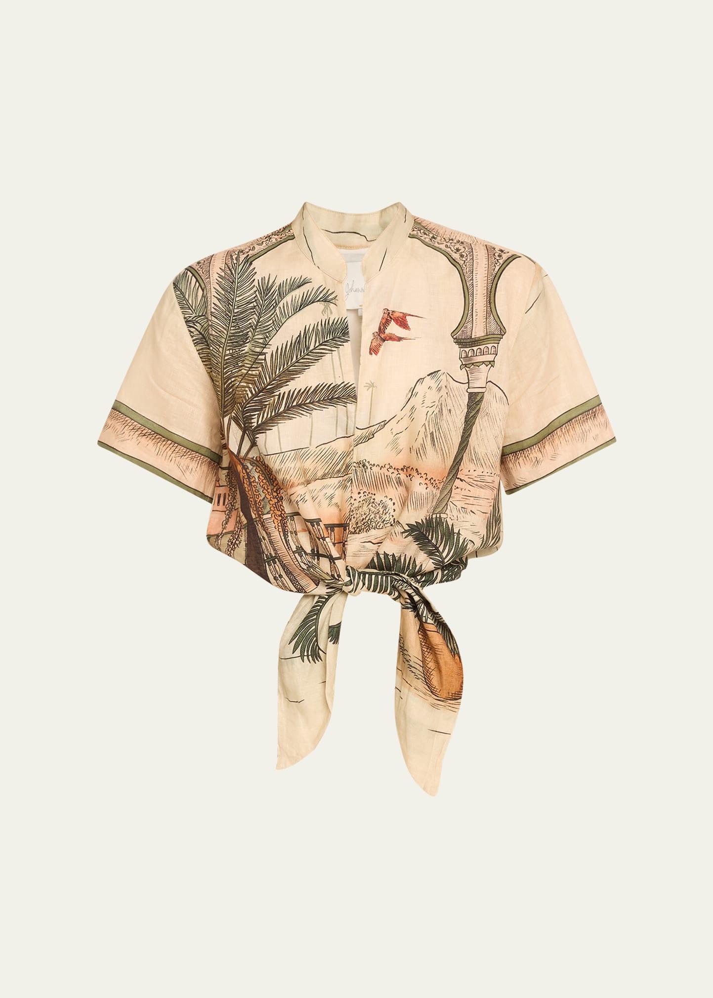 traveling the caribbean cropped shirt with tie front
