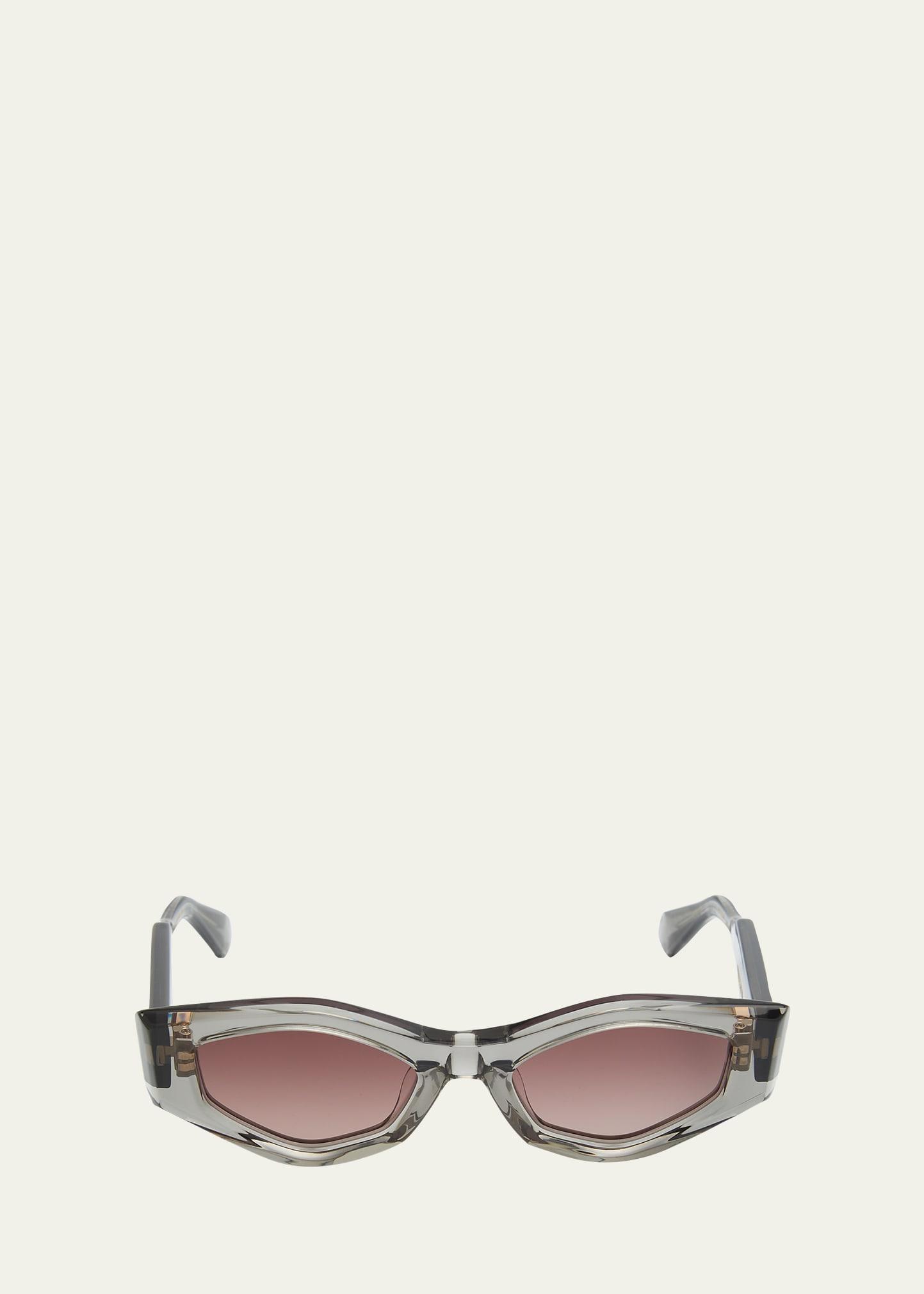 tre geometric acetate & titanium oval sunglasses