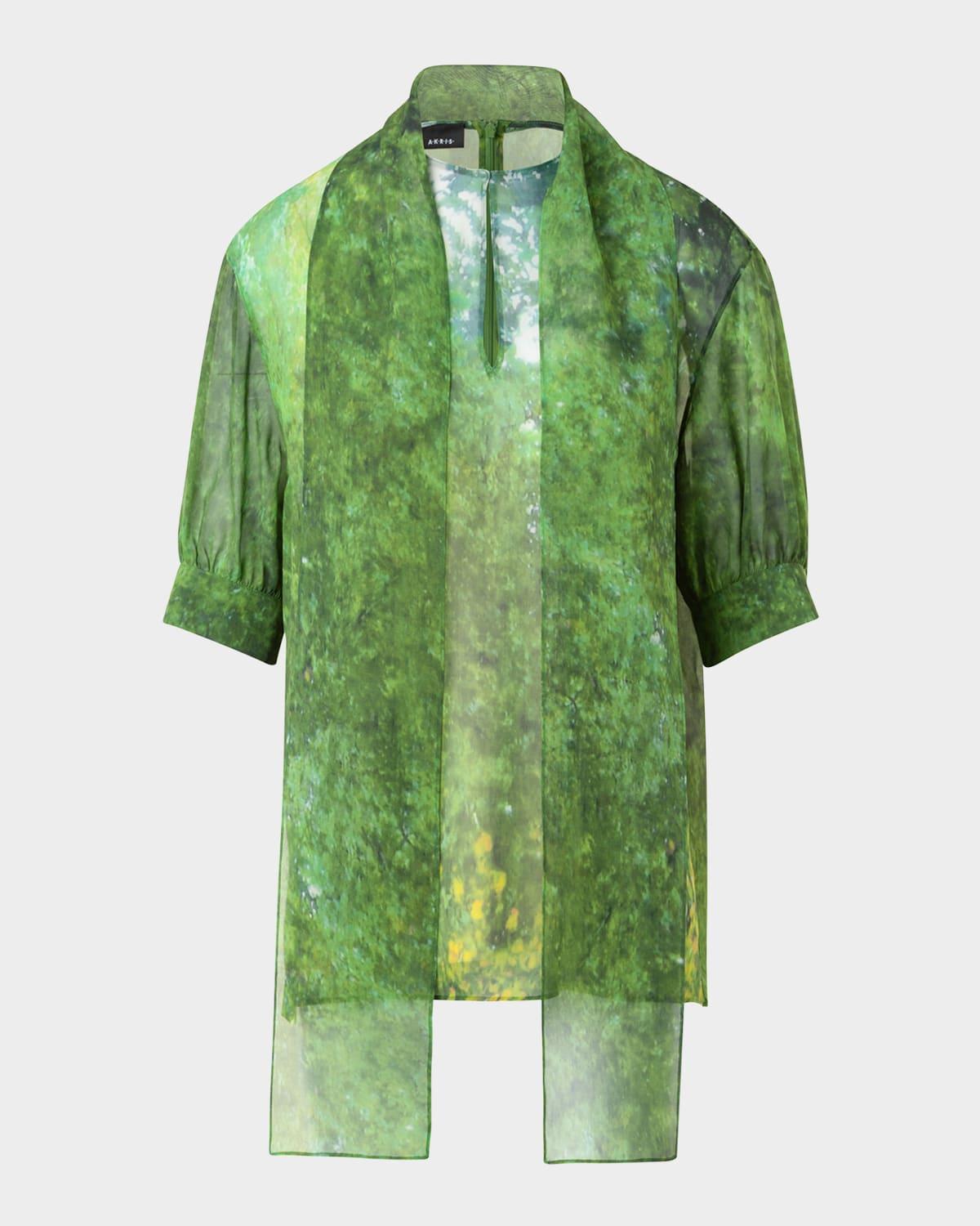 tree-print silk neck scarf blouse