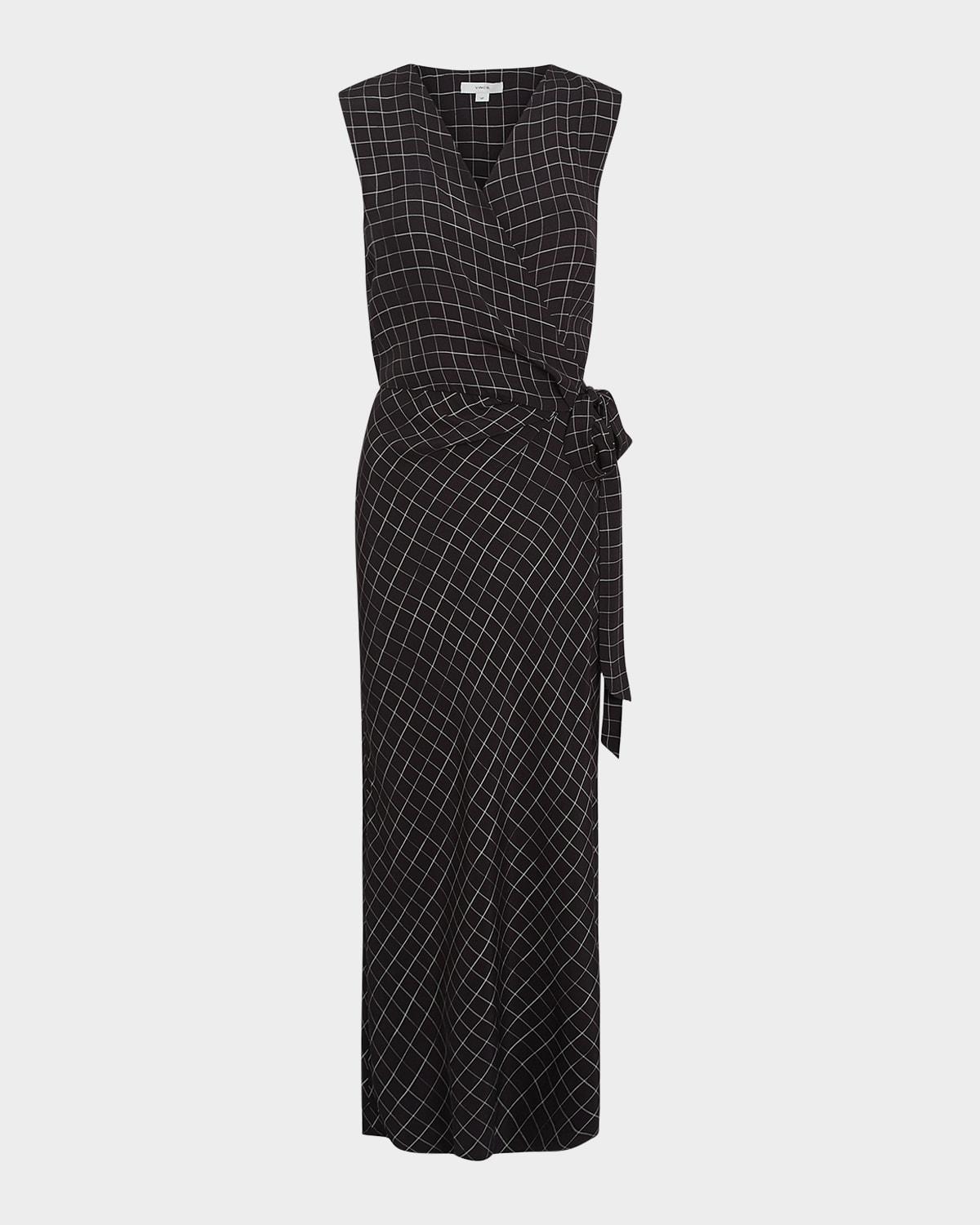 trellis plaid wrap dress