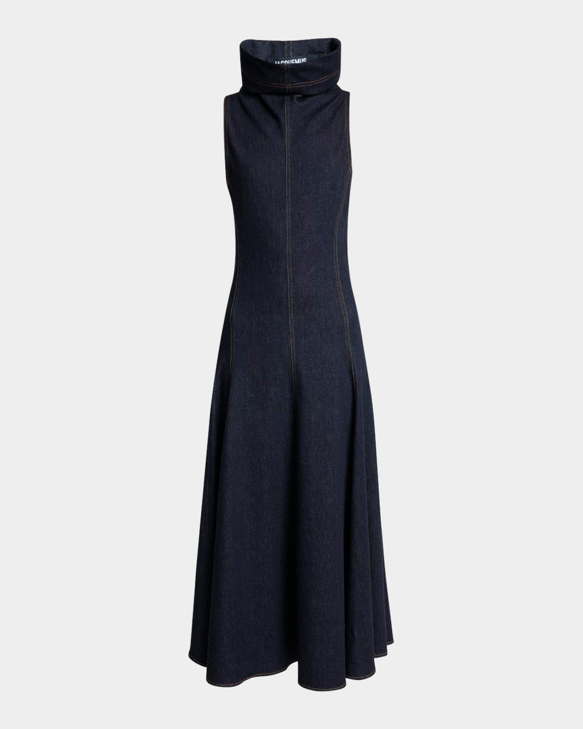 triangle de-nimes denim maxi dress