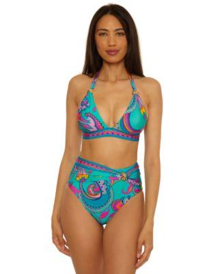 trina turk womens mykonos buckle banded halter top high waist bottoms