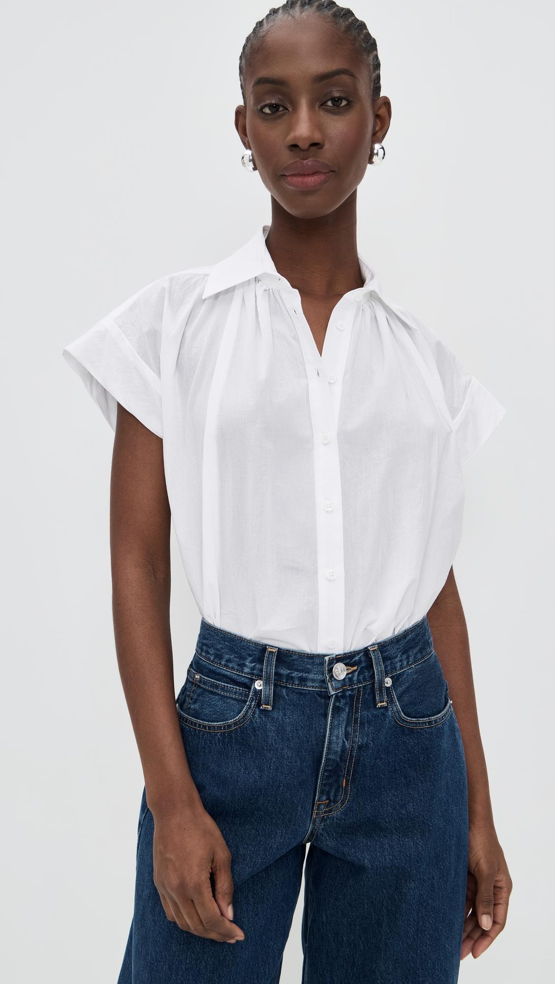 trinity button top in brushed cotton