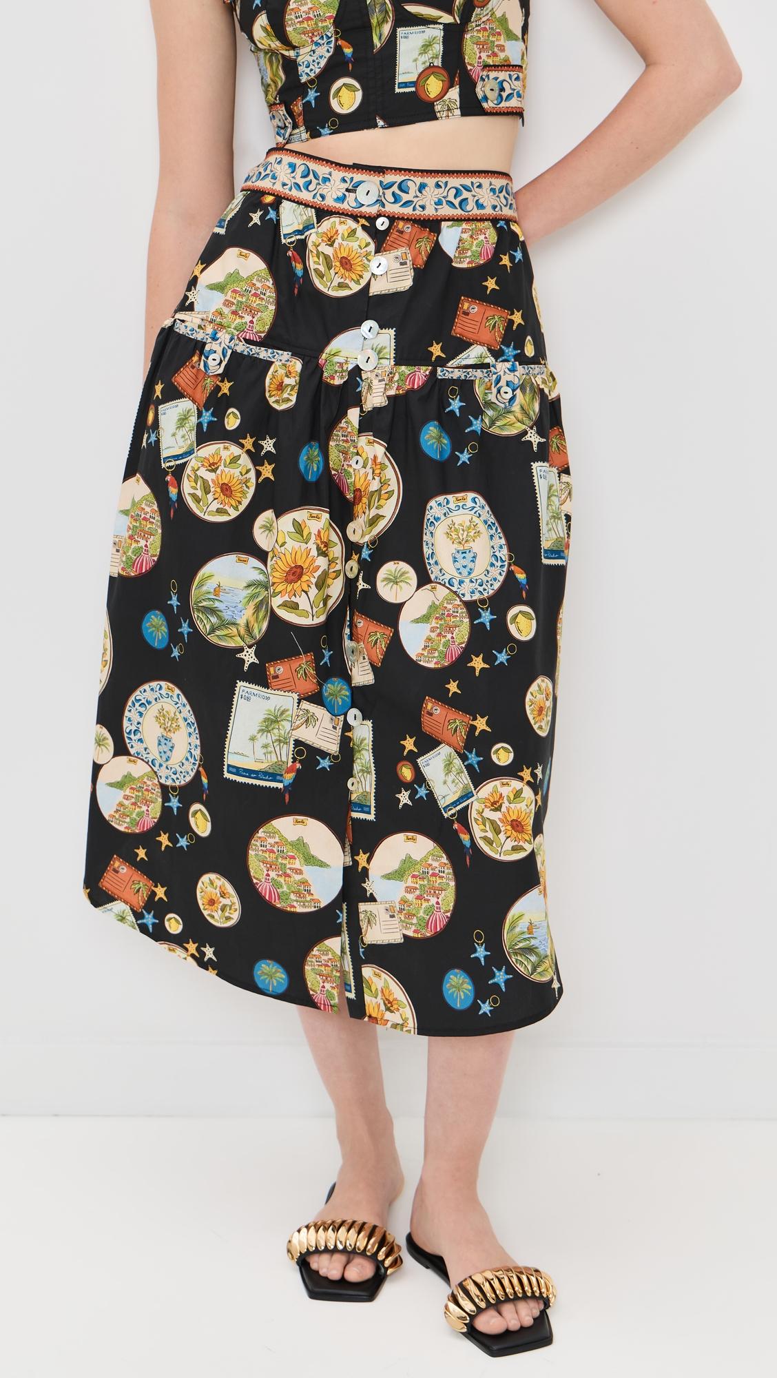 trip souvenir black mixed buttons midi skirt