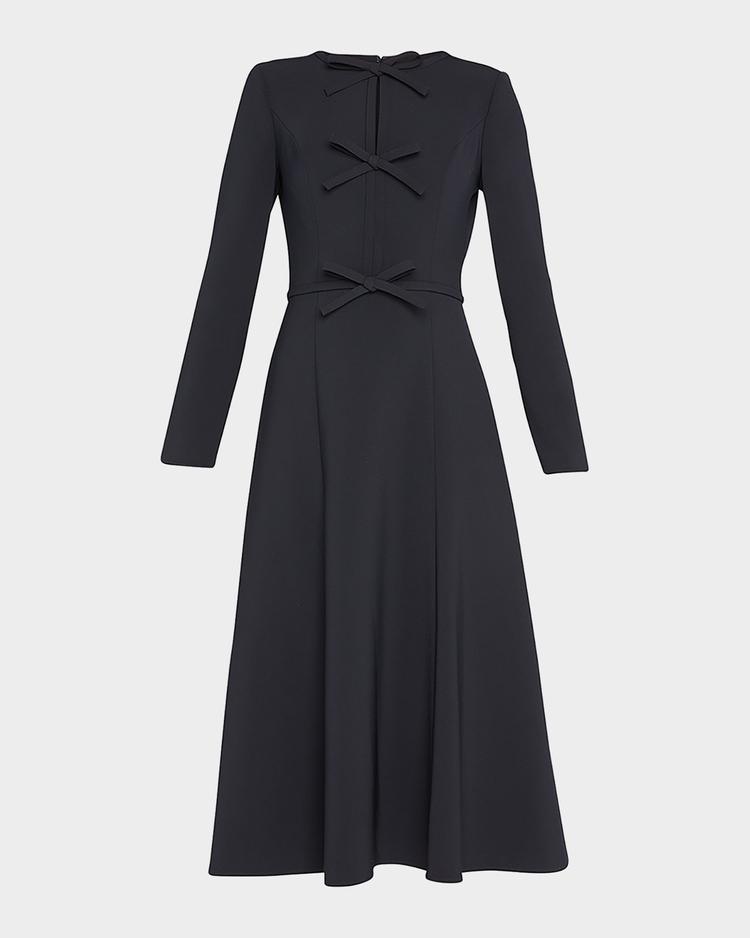 triple bow keyhole-front midi dress
