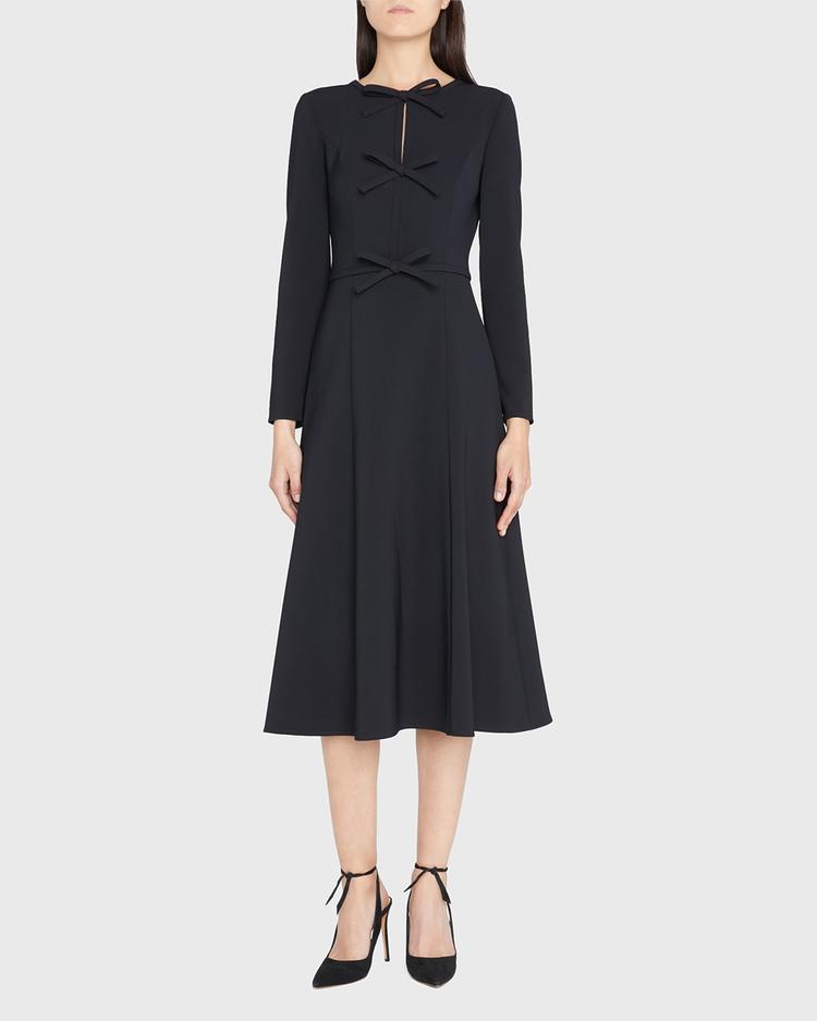 triple bow keyhole-front midi dress