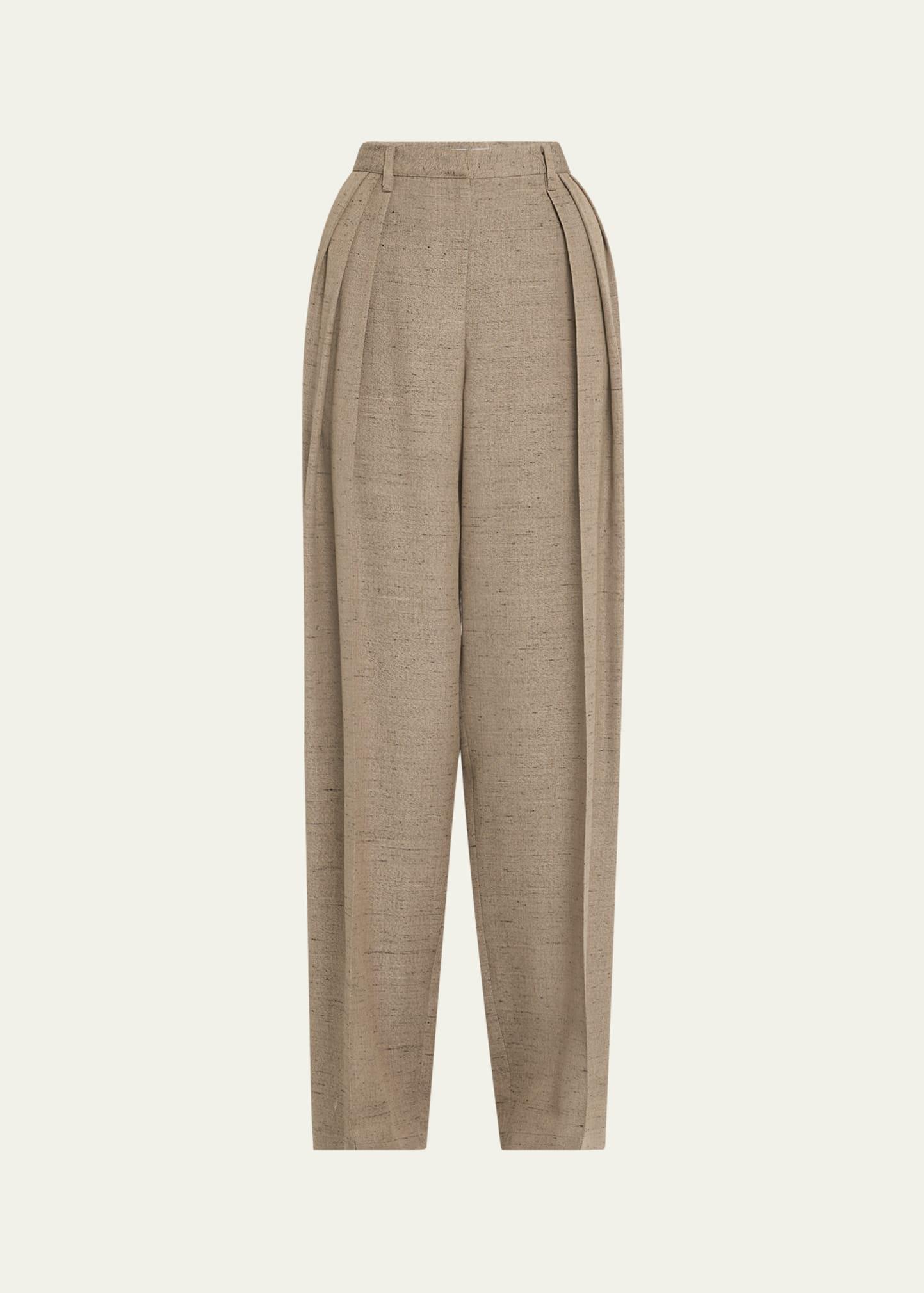 triple pleat wide leg trousers