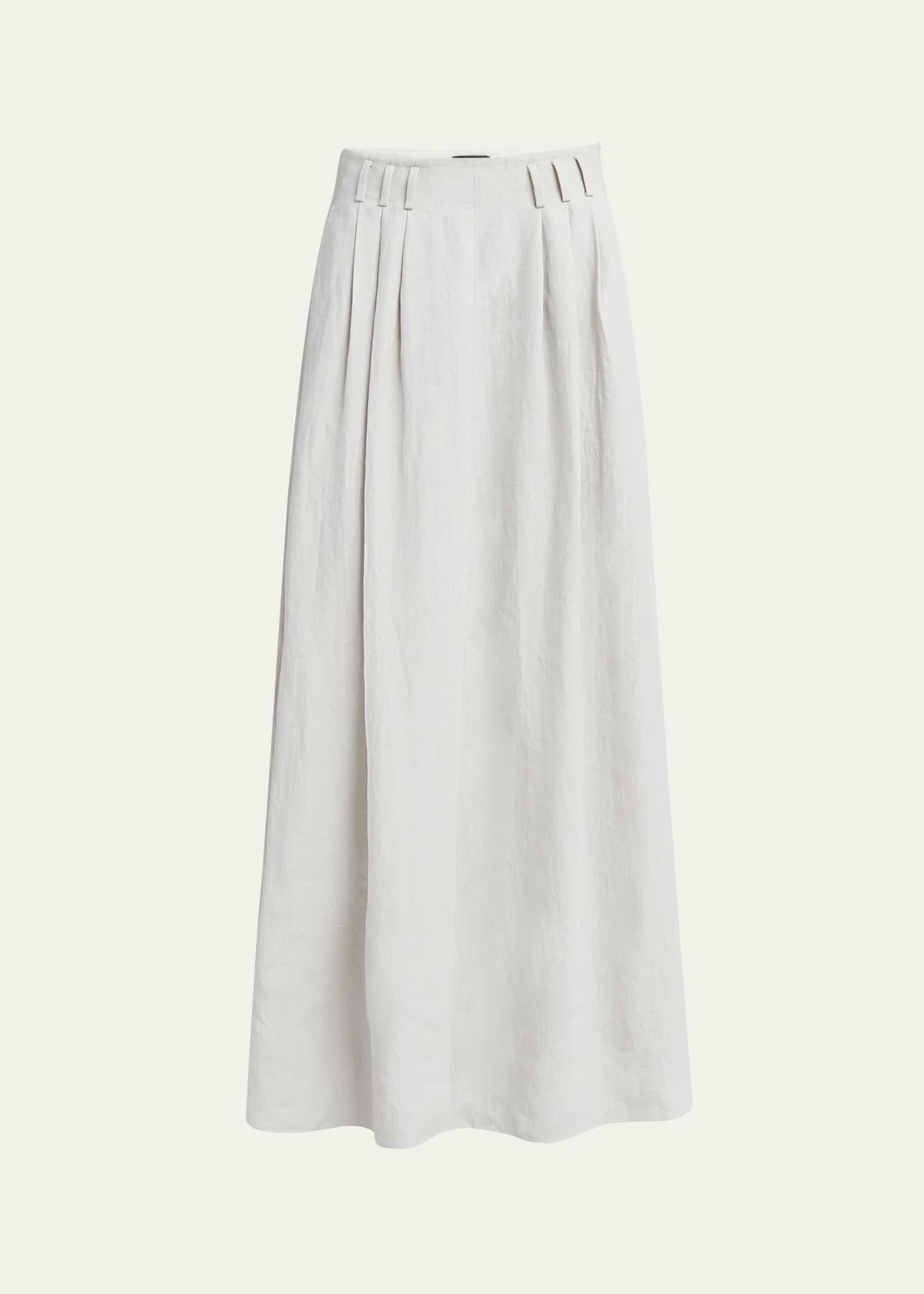 triple pleated linen maxi skirt