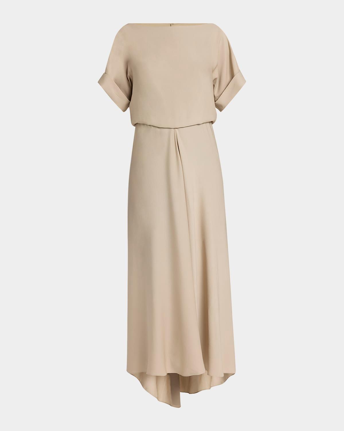 triple silk georgette hi-low gown