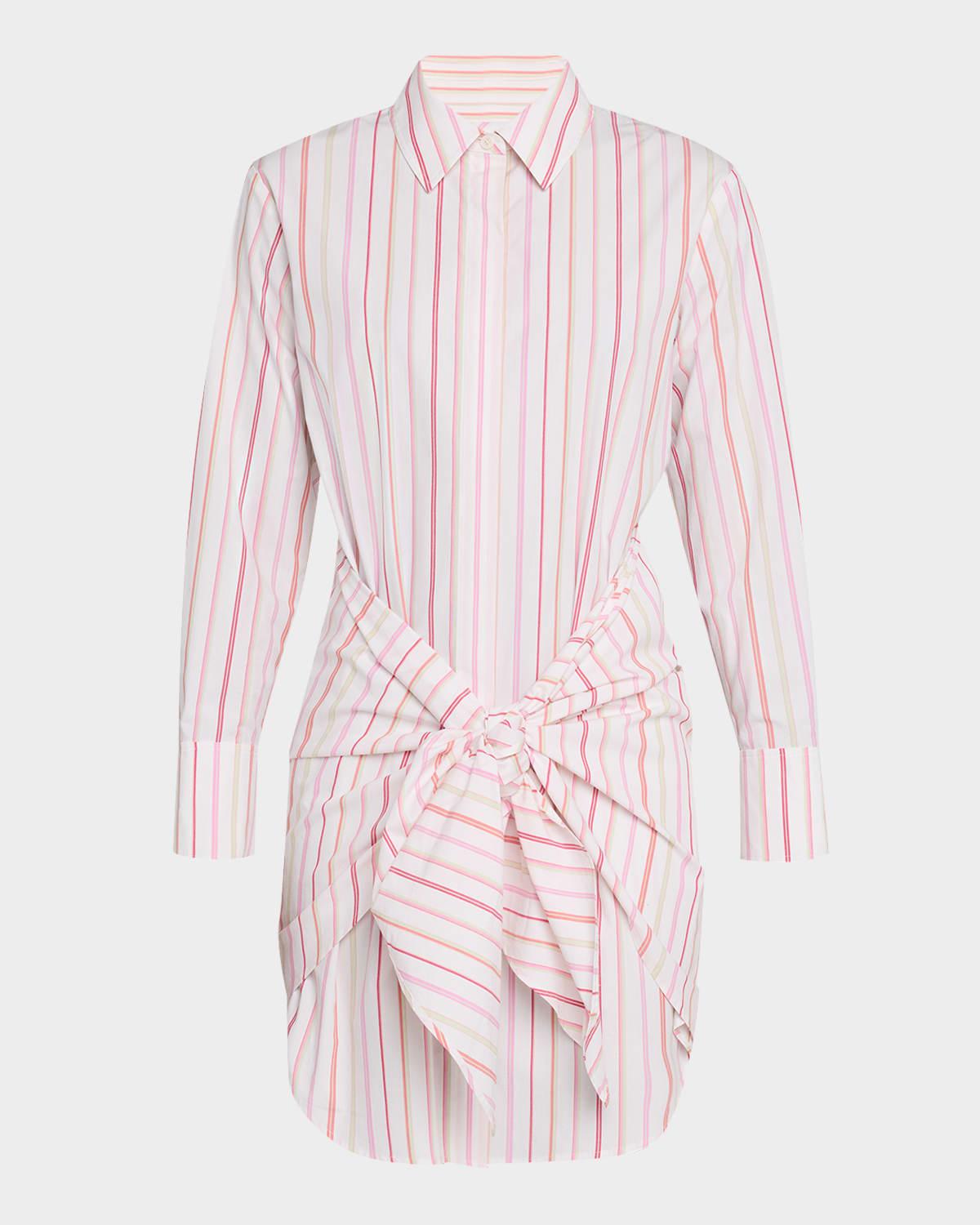 trish striped tie-front shirtdress