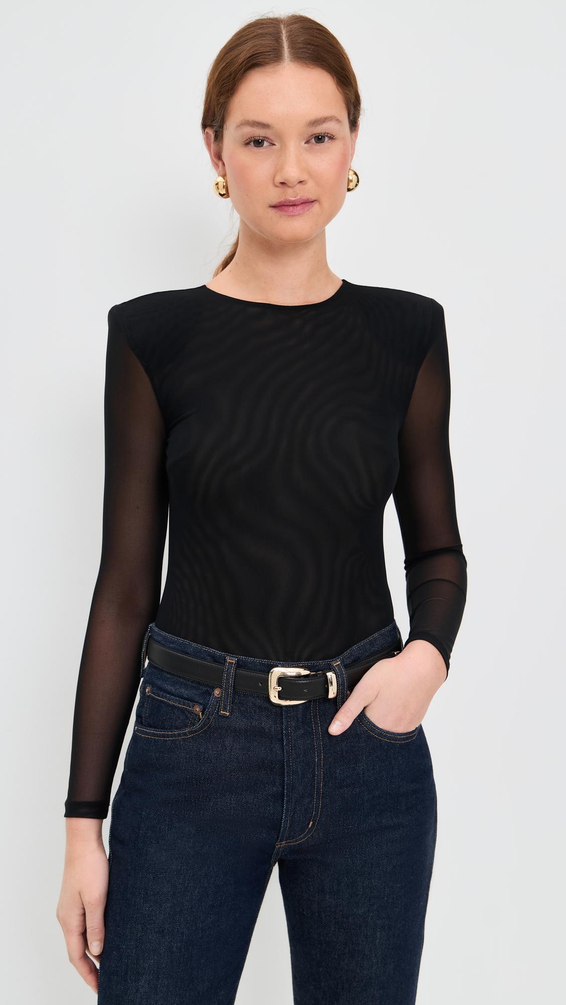 trista shoulder pad thong bodysuit