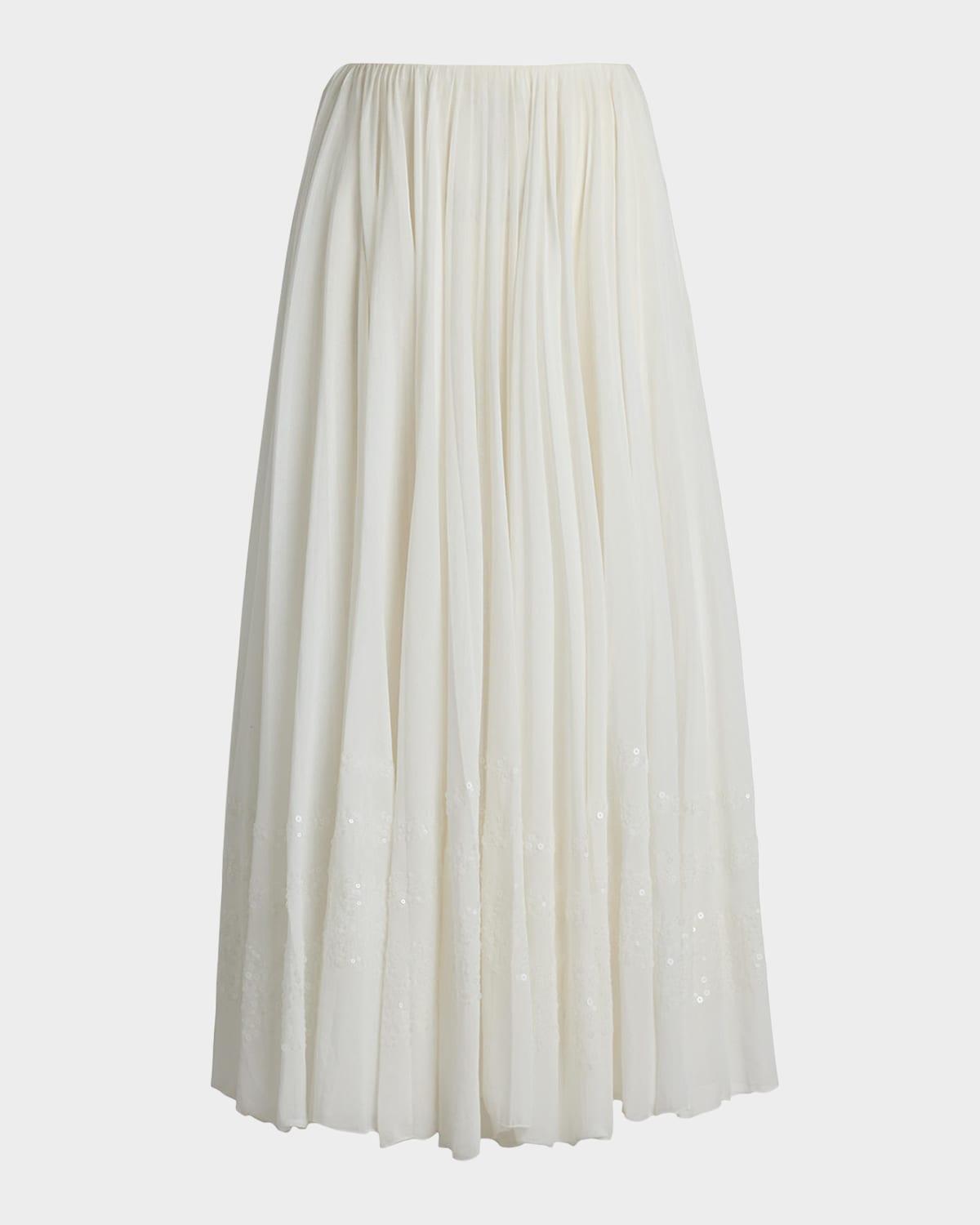 trivelas sequined pleated cotton voile maxi skirt