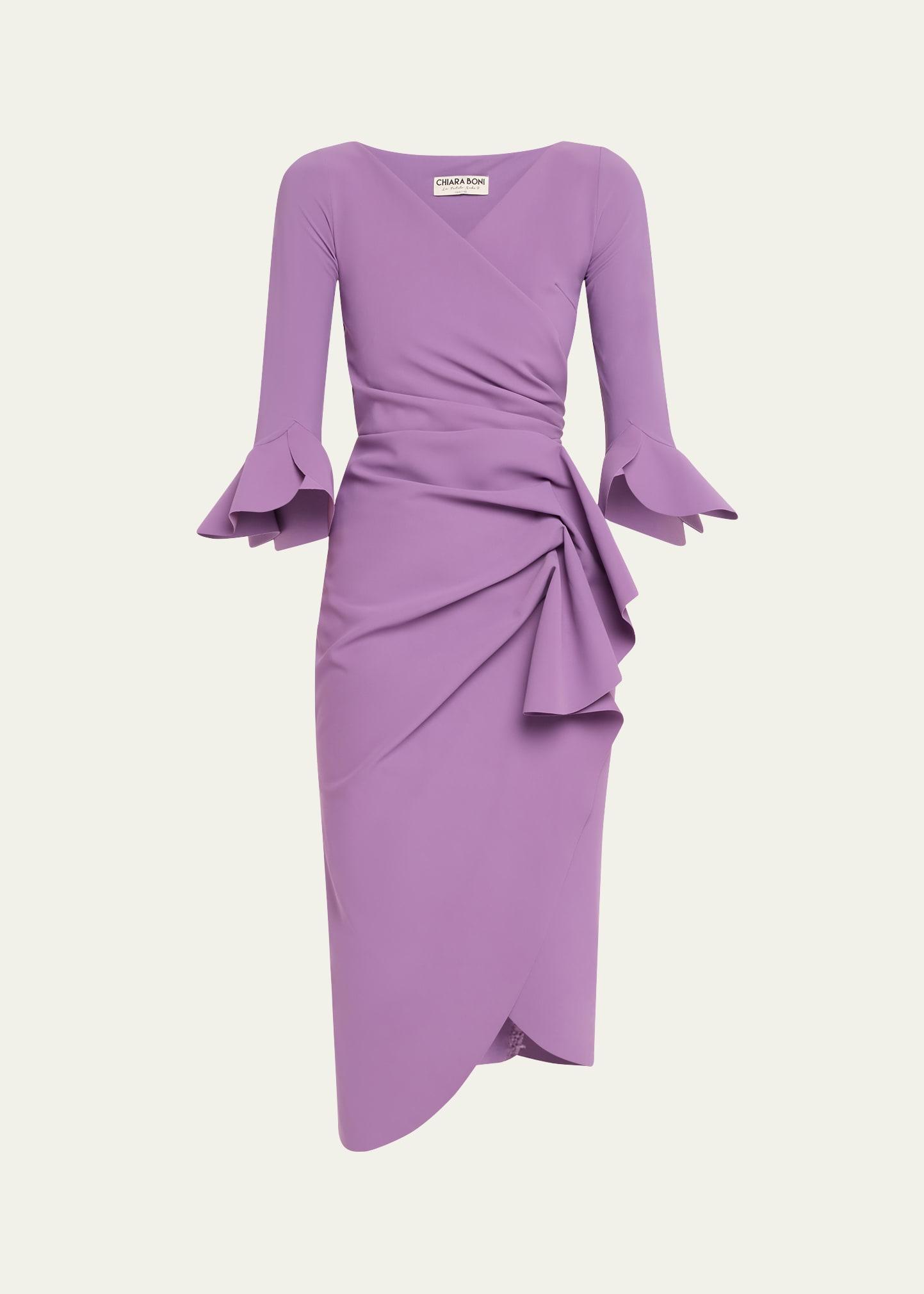 triwan ruched side-drape jersey midi dress
