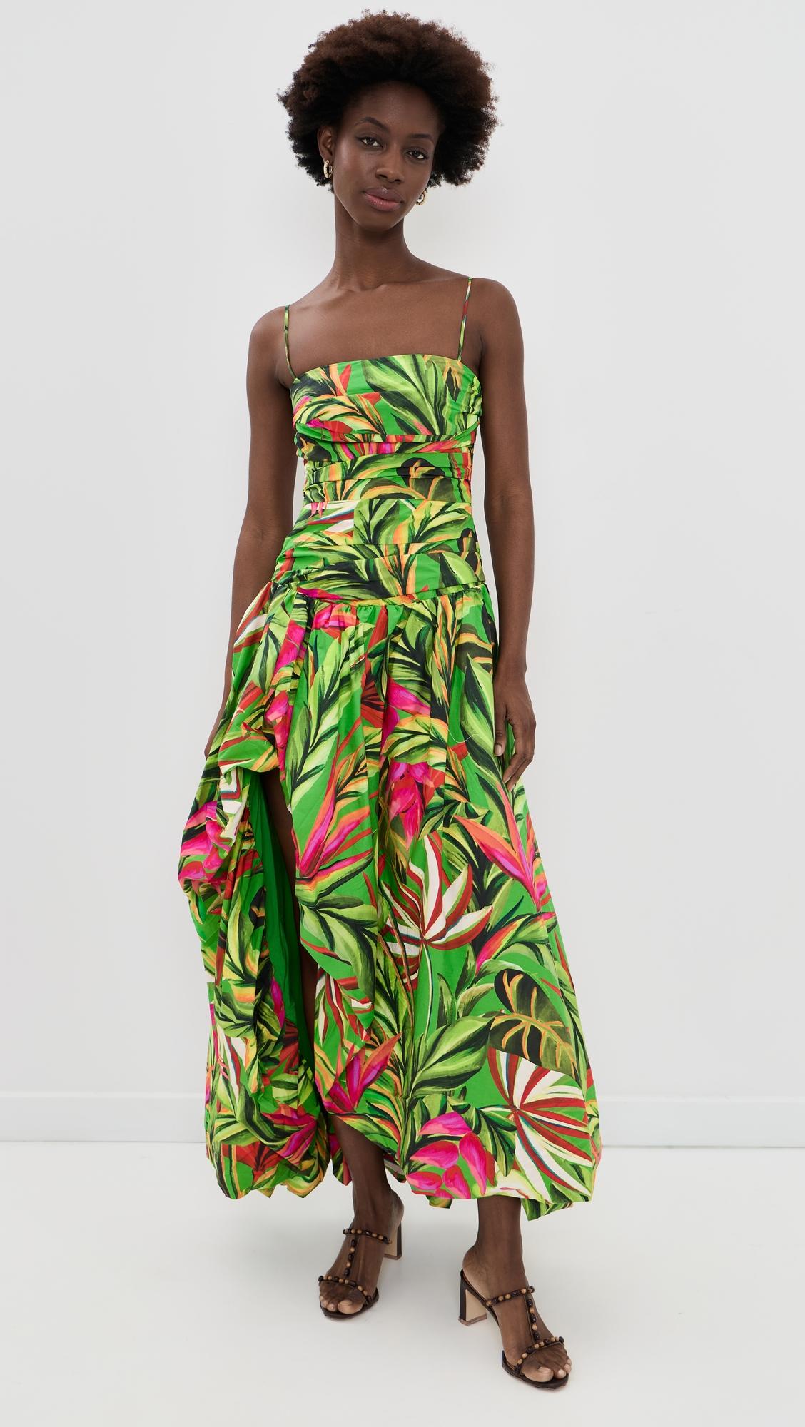 tropical dream green maxi dress
